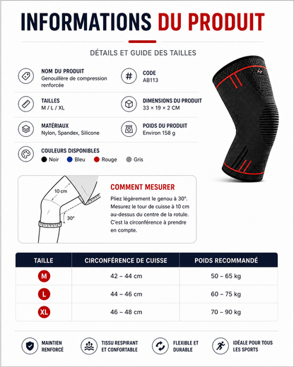 Genouillère de Compression Nivatte – Maintien et Confort (1 pièce)