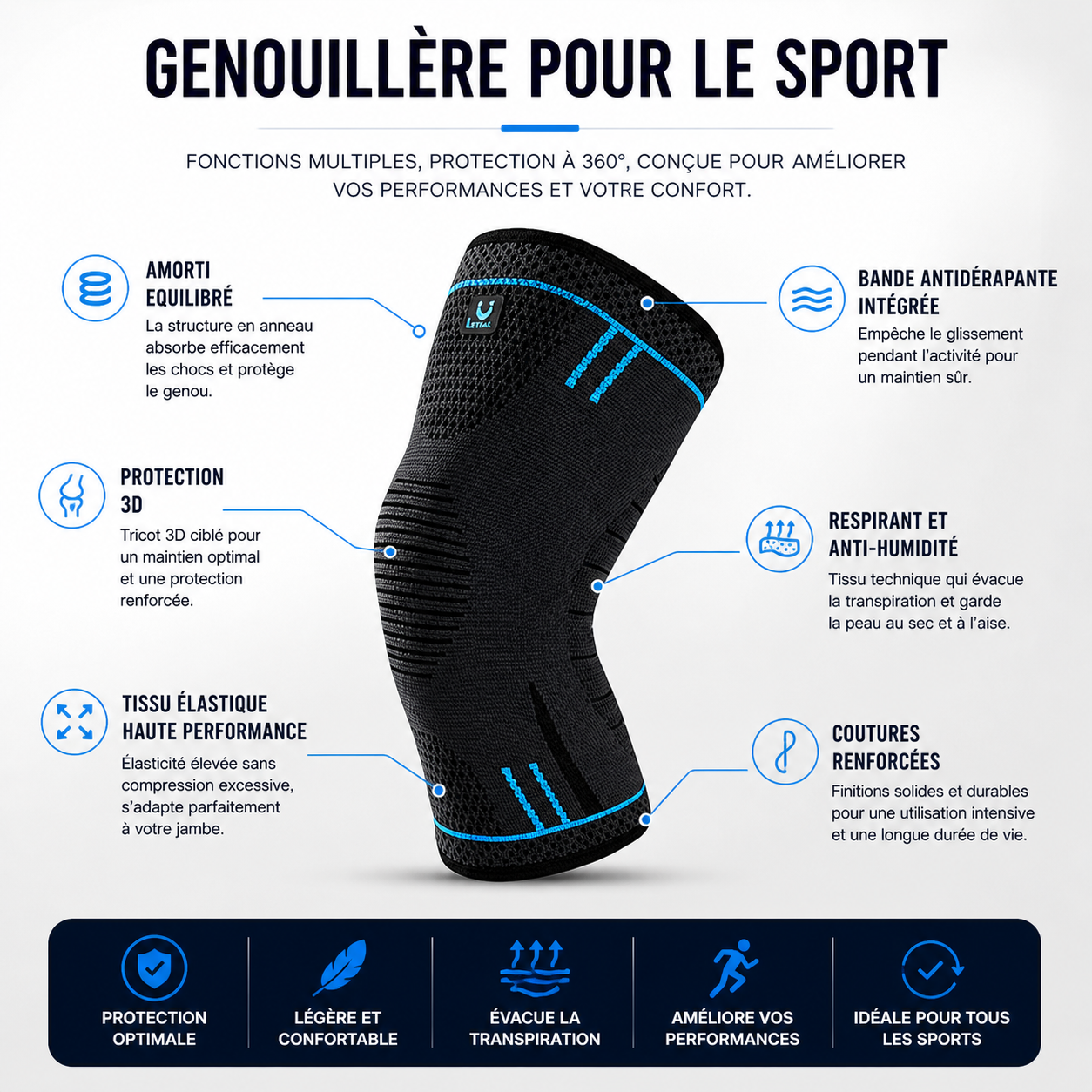Genouillère de Compression Nivatte – Maintien et Confort (1 pièce)